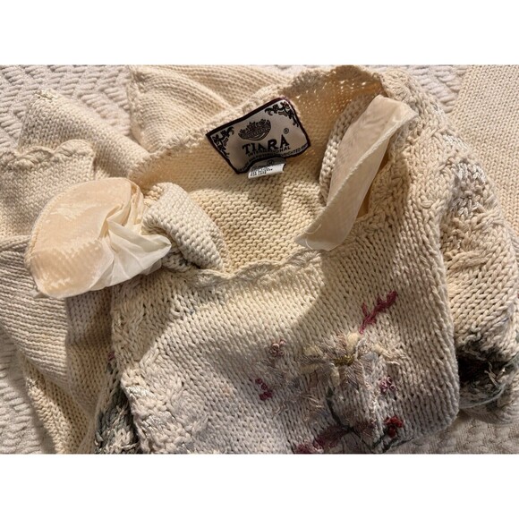 Tiara vintage pullover sweater floral embroidery long sleeve ramie cotton size M - Picture 8 of 10